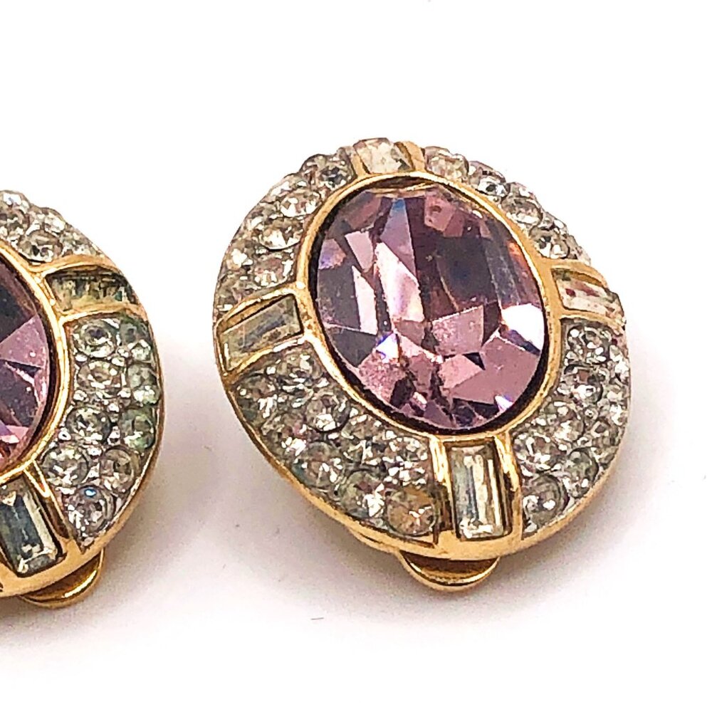 Givenchy Paris New York Pink Crystal Halo Clip-On Earrings Vintage - Picture 12 of 14
